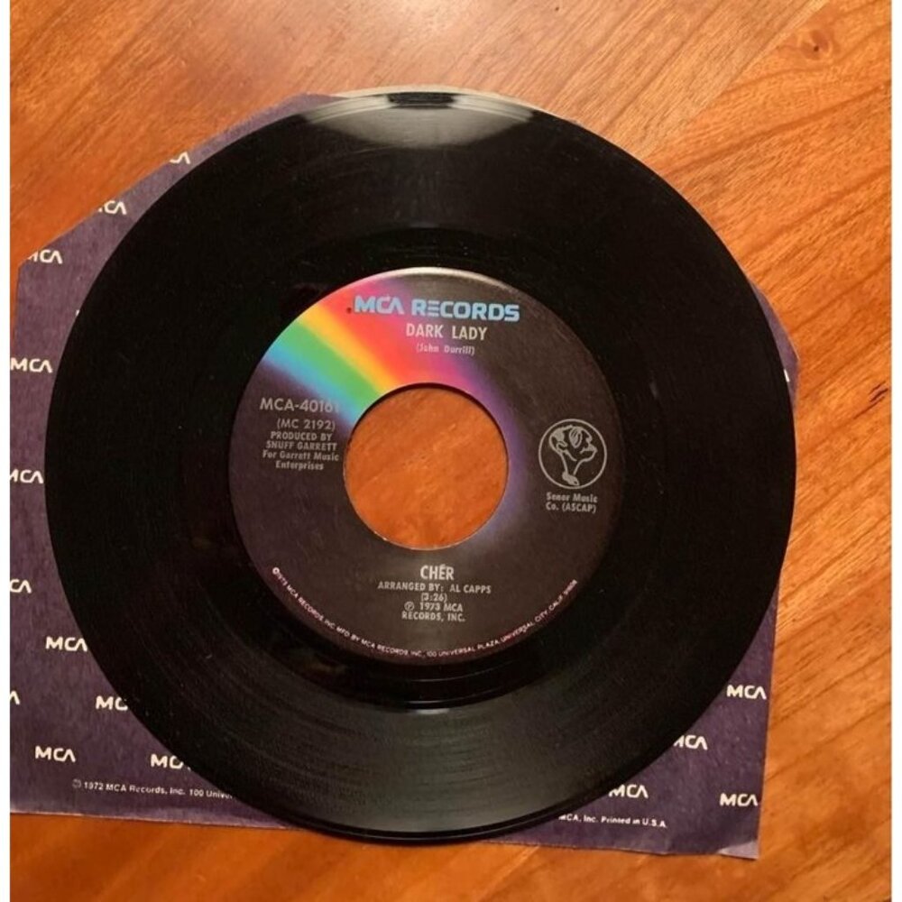 Cher "Dark Lady" & "Two People Clinging To A Thread" 45 RPM Vinyl Record By MCA